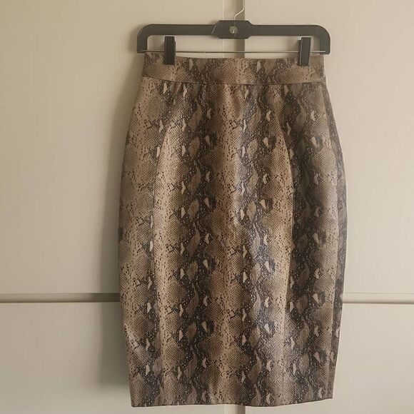 Mistress Rocks Beige/Blk. L Snake Embossed Faux Leather Pencil Skirt, NWT, S - Picture 1 of 9